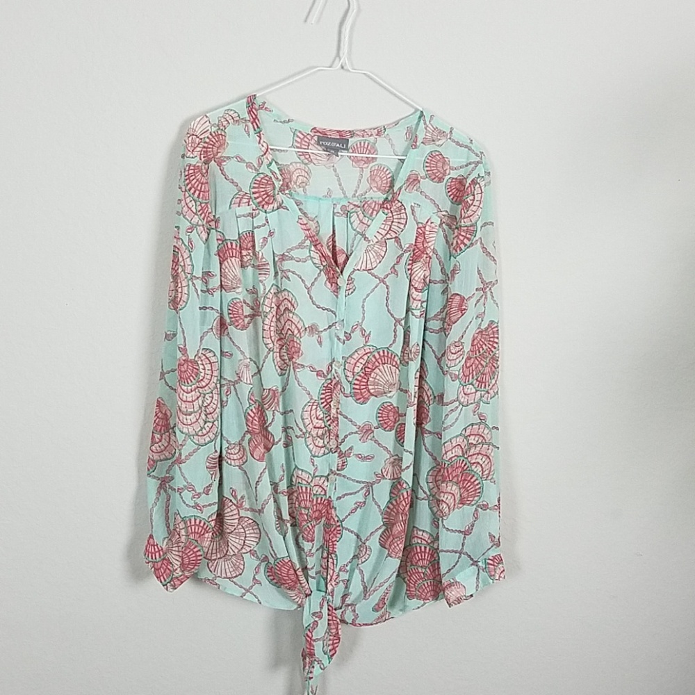 🐚 Roz&Ali 2X Sheer turquoise Sea Shell Blouse